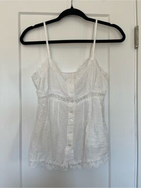 Delicate White Lace-Trim Button Cami Top